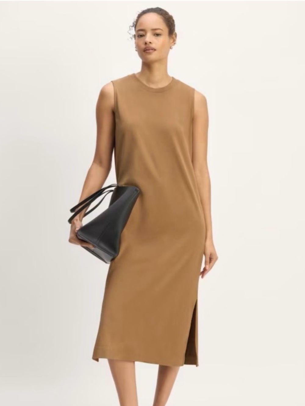 Everlane Weekend Tank Midi Dress Camel Tan Cotton Size Medium Minimalist Relaxed